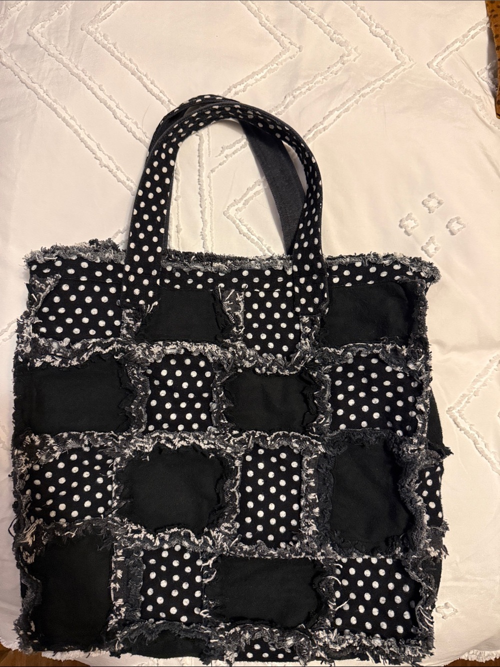 Black Polka Dot Patchwork Tote Bag - Unbranded